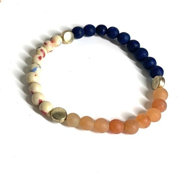 Boho Tassel Beaded Necklace & Stretch Bracelet Set Blue Coral Cream 36"L - Picture 6 of 6